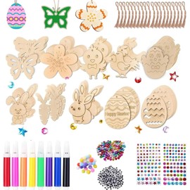 Pack of 264 Wooden Pendants Easter for Painting, Easter Crafts Wood with Cord, Easter Decoration Crafts Children Wood, DIY Pendant Easter, Decorative Pendant Wooden Easter, Easter Pendant Wood