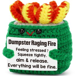 Emotional Dumpster Coworker Support Positive Crochet Fire Cute Mini Knitted Dumpster Gifts for Teacher Mom Grandma Sister Friend Boss Leader Cheer Up Encouragement Stress Relief Office Ornament