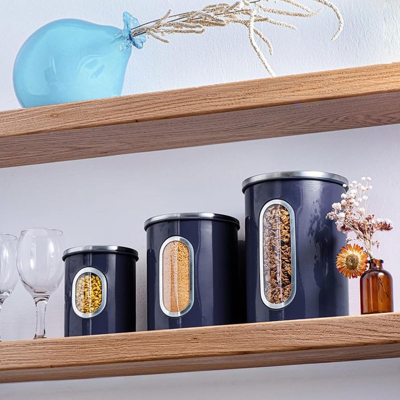 Mixpresso 3 Piece Blue Canisters Sets For The Kitchen, Jars