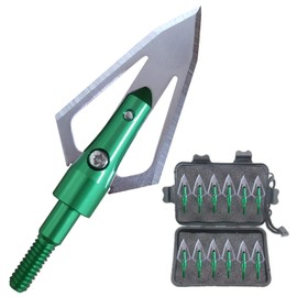 e5e10 Broadheads with Stainless Steel 2 Blades by Scalpel Material 100 Grain Piercing Hunting Arrow Tips Screw 0.9" Cut Archery Arrow Point + 1 pc Broadhead Portable Case Box (12pcs) (Green)