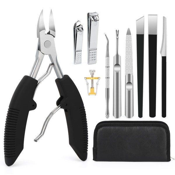 Segbeauty Manicure Set, Nail Set, 10 Pieces, Pedicure Set, Professional Foot Care Set, Feet, Foot Care Set, Professional Callus, for Men and Women, Black Olecranon Nail Clippers