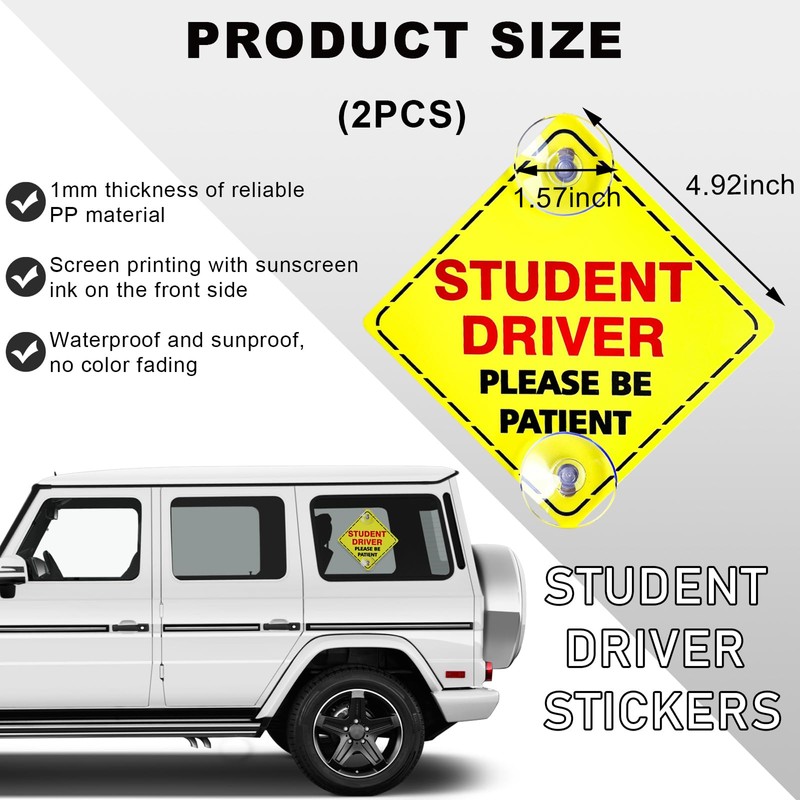 Wevdn 2 PCS Student Driver Sign for Car Window, 5"×5"