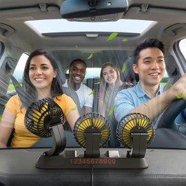Glatiaofy 12V Car Cooling Three-Head Fan, 360° Rotation, 2-Speed Adjustable, Low Noise, Portable Fan for SUV, RV, Vehicle, Boat, Golf Cart with 51-Inch Cord