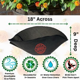 18 Inch Round Fabric Hanging Basket Liner Replacement - 18" Coconut Coco Liner Alternative for Hanging Planter Baskets EZ Swap Fabric Planter Liners for Flower Baskets. Enjoy 3+ Sesaons - U.S.A. Made