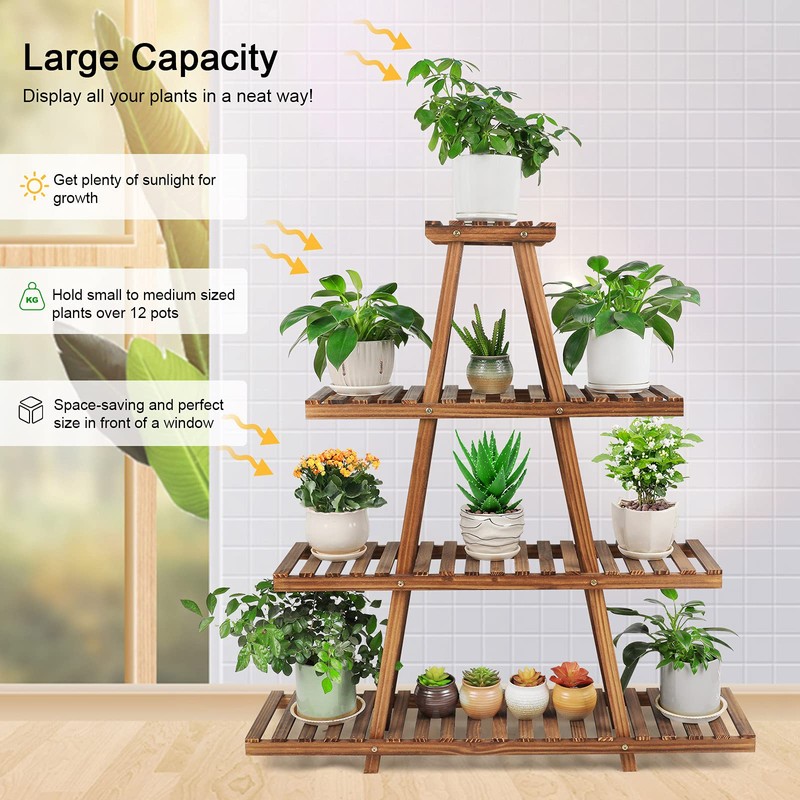 Ufine 4 Tier Wood Plant Stand Indoor Outdoor A Frame