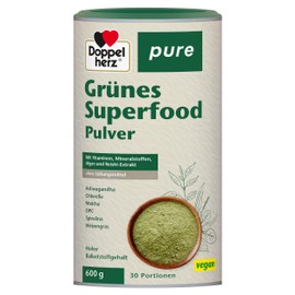 Doppelherz pure Grünes Superfood Pulver - U.a. mit Ashwagandha, Matcha, Weizengras & OPC - vegan & ohne Süßungsmittel - 600 g