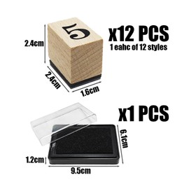 12 Digital Stamps and 1 Ink Pad, Wooden Stamps, DIY Diary Materials, Card Decoration Stamps