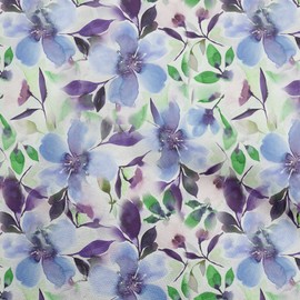 oneOone Cotton Jersey Blue Fabric Watercolor Floral Fabric for Sewing Printed Craft Fabric by The Yard 58 Inch Wide