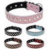 Pimaodog Rhinestones Dog Collar, Adjustable Sparkly Crystal Studded Genuine Leather