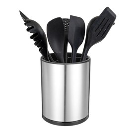 QUARKZMAN Kitchen Utensils Holder Stainless Steel 360° Rotatable Cylinder Divider Storage Utensils Holder 3 Compartments 6.3 Inch Caddy Cutlery Worktop Organiser Silver Tone
