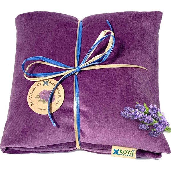 KOYA Naturals Soft Velvet Flax Seed Pillow with Lavender - Microwave Heating Pad – Microwavable Moist Heat Pack – for Neck, Muscle, Joint, Stomach Pain, Menstrual Cramps – Warm Wrap (Purple)