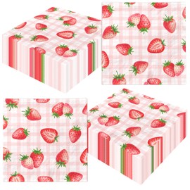 Strawberry Birthday Decorations,48Pcs Strawberry Party Napkins Berry Sweet One Paper Napkins Summer Fruit Theme Decorations for Girls Strawberry Baby Shower,Birthday Party Supplies