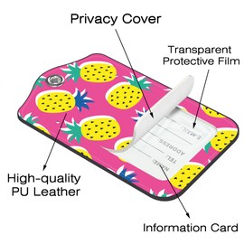 Neidius 2 Pack Luggage Tags for Suitcase,Tropical Pineapple Fruit PU Leather Luggage Tags with Privacy Cover Name Address Labels and Steel Ring,Creative Travel Accessories for Men and Women