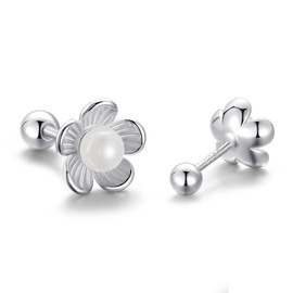 Umiwe Earrings, Metal Allergy-friendly, Platinum Plated, 925 Silver, Small, Second Earrings, Gift for Both Ears, Cute, Simple, Celebration Gift, Birthday, Wedding, Small Present, Silver, Created Pearl