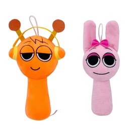Sprunki 2-Pcs Plush Toys - Soft Orange & Pink Stuffed Animals, 20cm Adorable Ollie Plushies from Rhythm Box, Set for Kids & Collectors