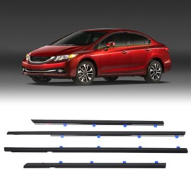 ZONFANT 4 Pcs Car Outer Door Window Moulding Trim Weatherstrip Seal Belt Compatible with Honda Vehicle 2012-2015 Civic, Replace#72450-TR0-A01 72410-TR0-A01 72950-TR0-A01 72910-TR0-A01