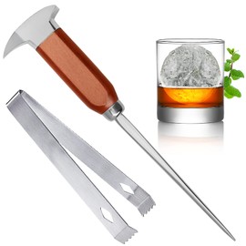 9-Inch Stainless Steel Ice Pick and Tong Set - Japanese Style Crusher and Chipper for Breaking Ice, Ideal for Bars and Home (Set of 2)