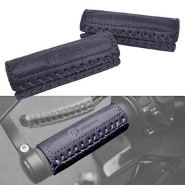 Leather Motorcycle Handlebar Grip Covers for HD Motorcycles - No Fringe Brake Clutch Covers (Black)
