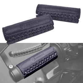 Leather Motorcycle Handlebar Grip Covers for HD Motorcycles - No Fringe Brake Clutch Covers (Black)