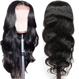 Weeybay Real Hair Wig, Black, Long, 30 Inches, Body Wave Human Hair Wig, 100% Brazilian Real Hair Wigs with Baby Hair, 4 x 1 Lace Closure Wig, Beginner Friendly, 32 Inch
