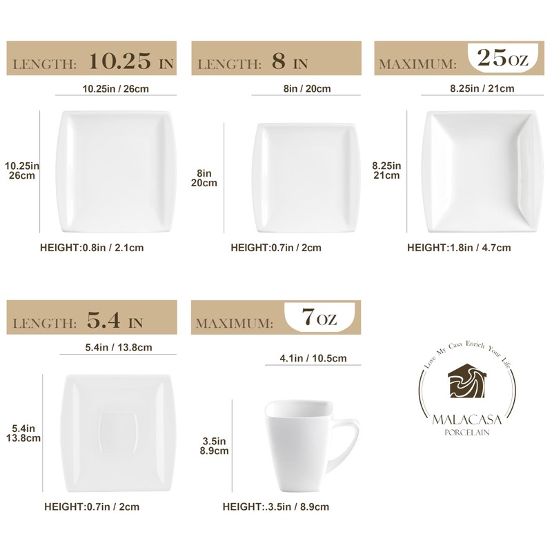 MALACASA Dinnerware Sets, 30 Piece Ivory White Plates and Bowls