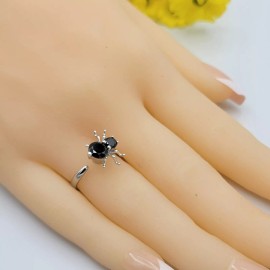 JEYFEL XOIA PREMIUM Rhodium Plated Black Fancy Spider One Size Spinner Ring Women's Jewelry