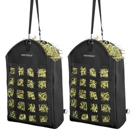 HDYEGY 2 Pack Hay Bag for Horse,Heavy Duty 1200D Oxford Slow Feeder Hay Bag with Front Hay Nets Design Horse Feeding Bag with Large Opening for Horse, Goat, Donkeys, 13.78x7.45x18.1 Inch,Black