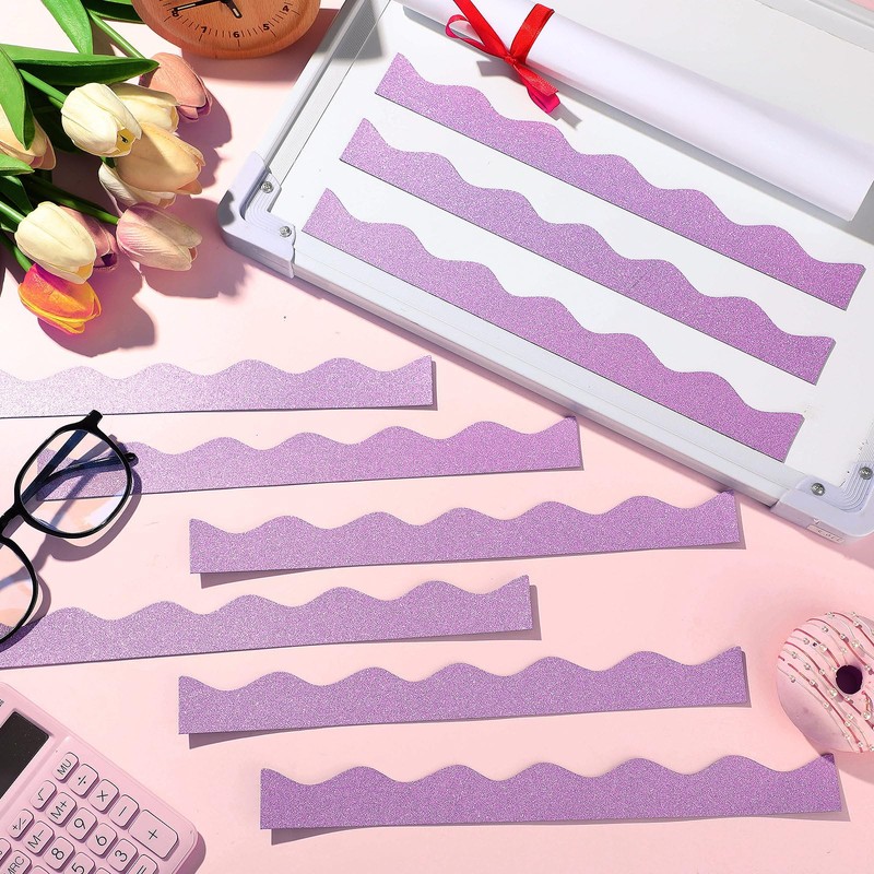 Qeeenar 24 Pcs Light Purple Glitter Magnetic Borders for Classroom