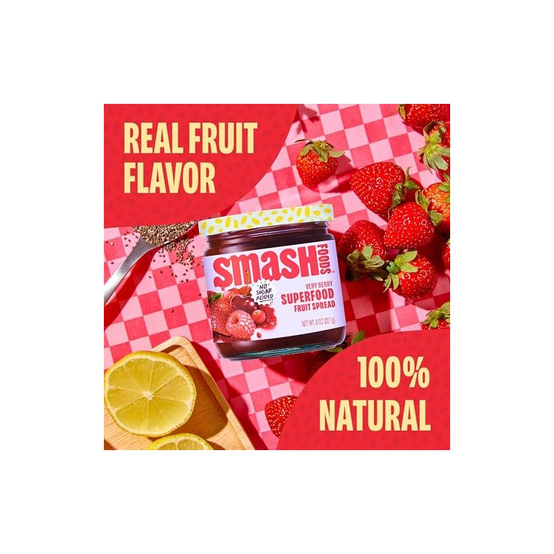 Smash Foods Very Berry Superfood Fruit Spread, No Sugar Added,