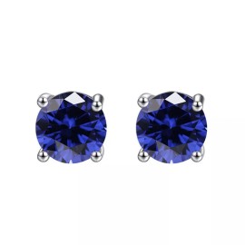 Paris Jewelry 14k White Gold Created Blue Sapphire Round Stud Earrings 1/3 Ct