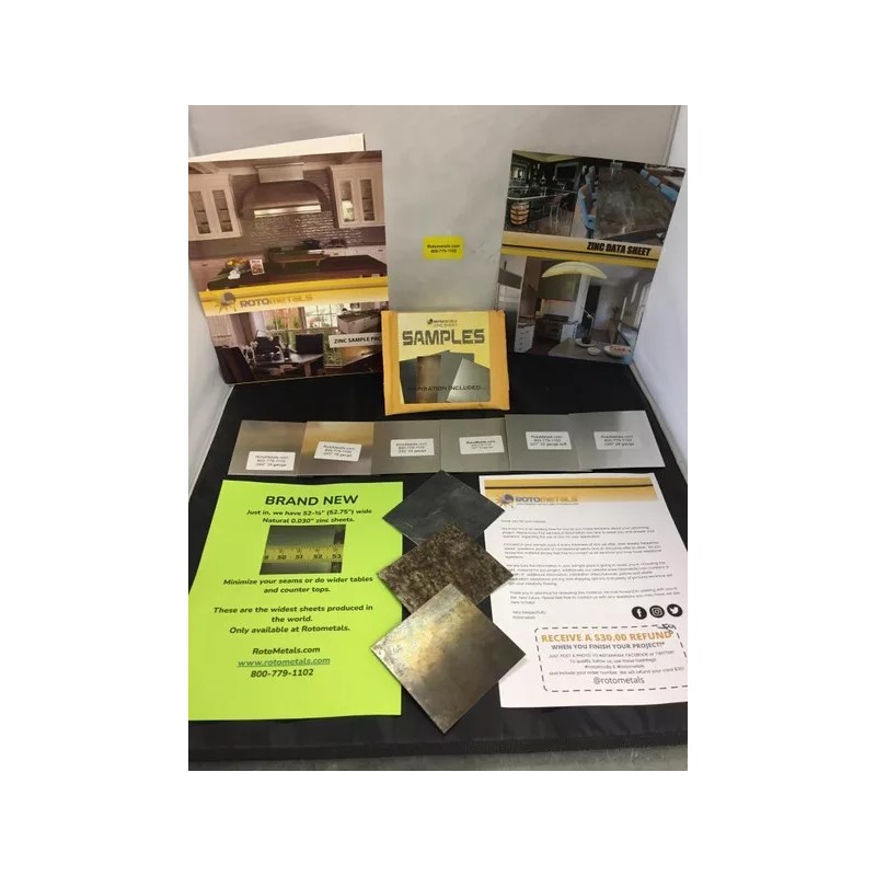 RotoMetals Zinc Sheet Sample Pack for Counter Tops, Table Tops