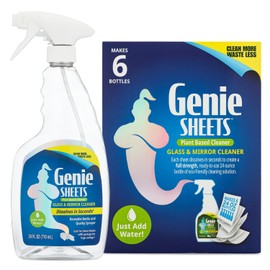Genie Sheets Glass & Mirror Cleaner | 1 Bottle with Foaming Sprayer + Concentrate Makes 6 24oz Refills | Professional-Strength | Just Add Water | Sustainable EcoFriendly Plant-Based