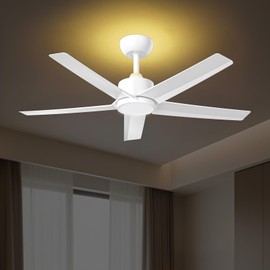 ocioc 44 Inch Ceiling Fans with Lights and Remote, White Ceiling Fan with Backlight, Reversible Airflow, Quiet DC Motor, 3000-6500K Dimmable LED, 6 Speeds Modern Ceiling Fan for Bedroom,Living Room