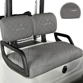 CHENGWEI Golf Cart Seat Covers Fit Yamaha G22 G19 G16 G9 G2,Vinyl Leather Yamaha Front Seat Cover Fit Standard Seat Cushion,No Stapler Needed Replacement Seat Cover with Pockets(Dark Grey)
