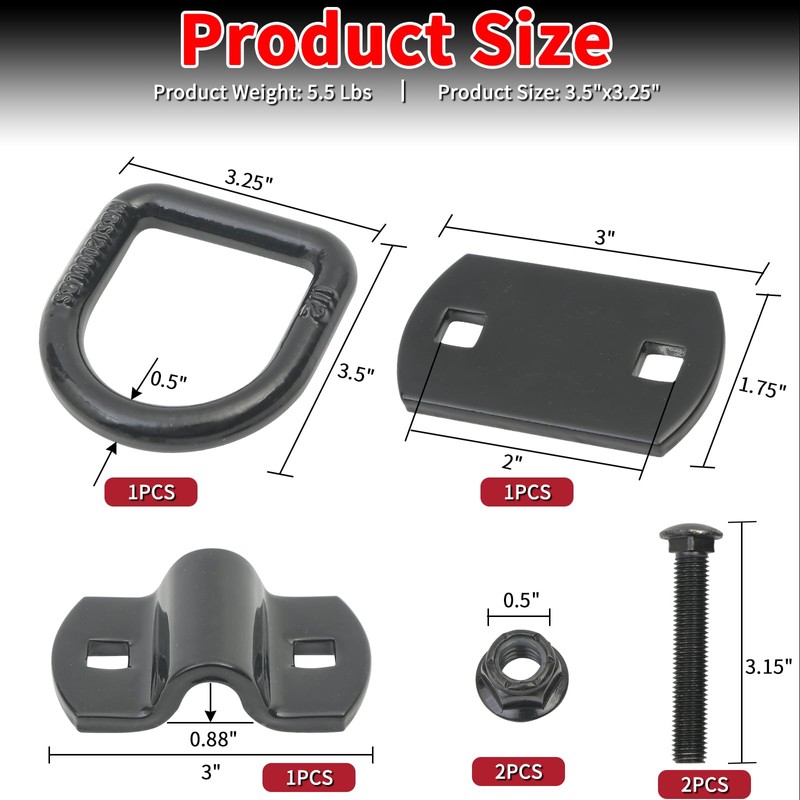 1/2" Heavy Duty Forged D Ring, 12000Lbs Break Strength Tie