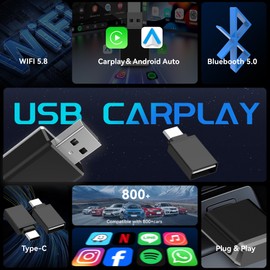 Bzgnl USB Wireless CarPlay Adapter, 2025 Upgraded 2-in-1 Mini Size CarPlay & Android Auto, Adapter Convert Wired to Wireless with USB & USB-C/Type-C Plug & Play, Stable Control & No Delay