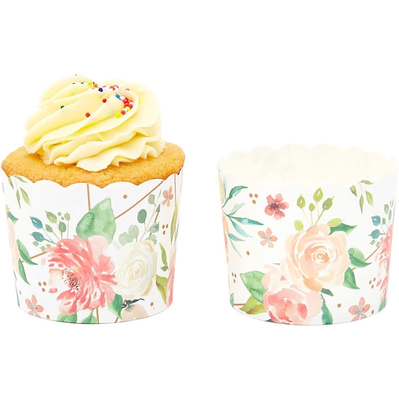 Sparkle and Bash Baking Cups Floral Watercolor Cupcake Liners -