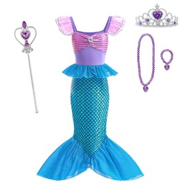 Lito Angels Little Mermaid Princess Fancy Dress Up Costume Birthday Party Outfit for Toddler Girls with Accessories Size 4T, Purple Blue