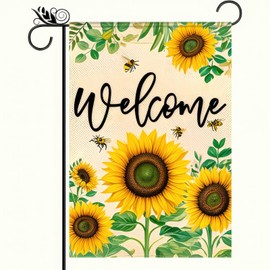 BlissYard Welcome Garden Flag 12x18 Double Sided Small Flags with Sunflower Bees for Spring Summer Garden Flags Outside Outdoor Holiday Seasonal Decor Yard Flags Yard Patio Lawn Decoration