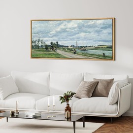 MUDECOR Extra Large Framed Canvas Print Wall Art Classic Impressionist Rural Scene Vintage Inspired Colorful Stripes Antique Retro Fine Art Illustrations Decorative Colorful for Bedroom - 60"x30"