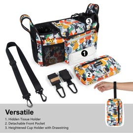 TOPDesign Universal Baby Stroller Organizer, Stroller Caddy with Heightened Insulated Cup Holders & Non-Slip Secure Hooks Accessories, Fits Most Strollers, Machine Washable (Zoo)