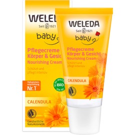 WELEDA Organic Baby Calendula Care Cream Body & Face 30 ml - Natural Cosmetics Face Cream / Skin Cream with Sesame Oil & Lanolin for Care of Dry Skin Baby Care Moisturising Cream for Babies and