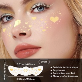 SOFPLATE 10Pcs Glitter Heart Face Tattoos Gold Freckle Tattoo Temporary Paper Sparkle Hearts Speckles Waterproof Makeup Patches for Women Body Face Art Party Cosmetic Makeup Decoration Accessories