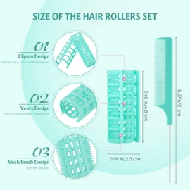 20 rodillos de pelo a presión, 0,98 pulgadas/2,5 cm de plástico rizadores de pelo con cola de rata, peine de acero para pelo corto, herramientas de peinado, color verde claro