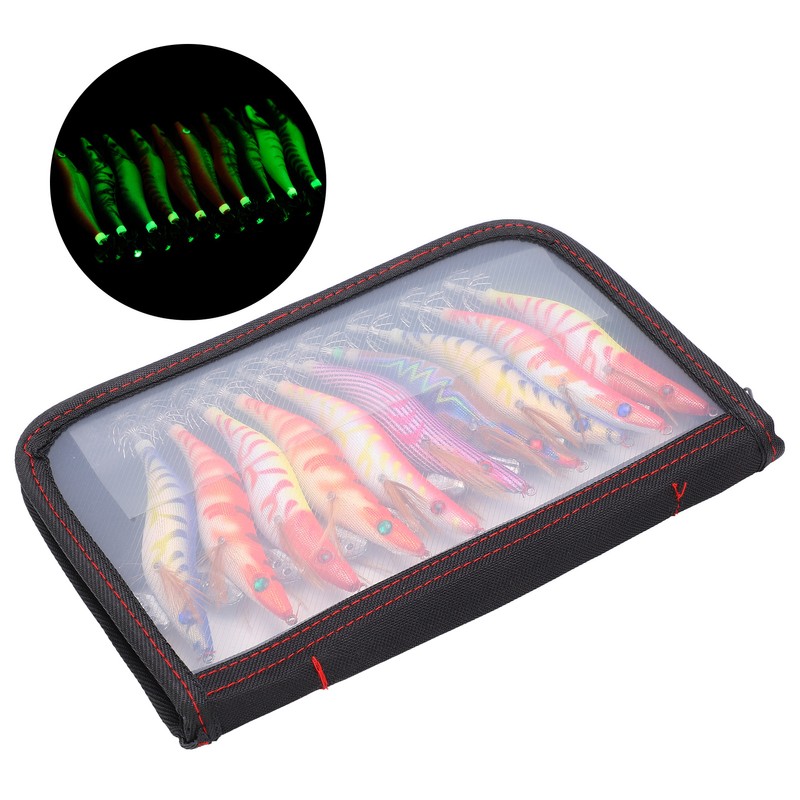 10Pcs Hard Bait Squid Jig Fishing Lure Octopus Wooden Shrimp