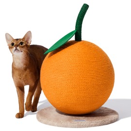 VETRESKA Orange Cat Scratching Post, Cute Cat Scratcher with Sisal Rope, Vertical Cat Scratch Post for Indoor Cat and Kitten, Cat Scratching Ball