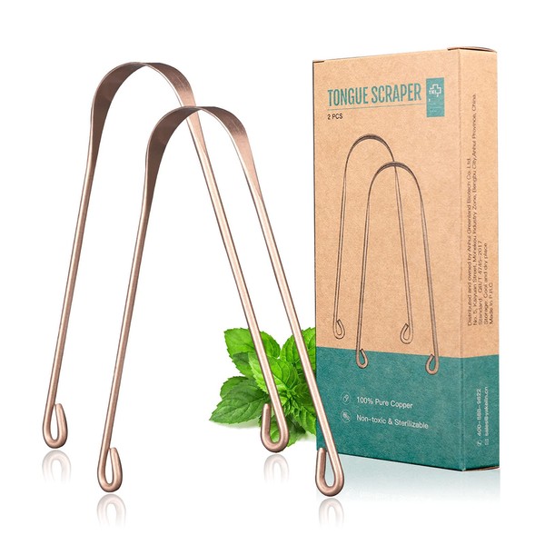 Y-Kelin 2 Pcs Copper Tongue Scraper Tongue Brush for Oral