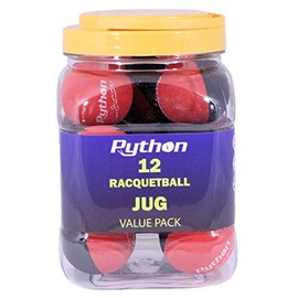 Python RG Multi Colored Racquetballs (Value Pack - 12 Ball Jug/Endorsed by Racquetball Legend Ruben Gonzalez!)(Black/Red)