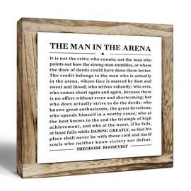 Inspirational Wood Sign, Wooden Plaques Sign Table Decor, Office Decor, Home Decor, Motivational Gift for Men, Entrepreneur Gift, The Man In The Arena Sign, Christian Box Sign 7.8×7.8×0.67inches