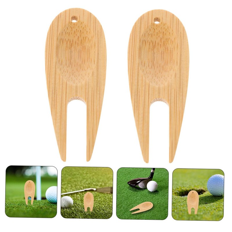SUPVOX Golf Divot Tool 8-Piece Bamboo Fork Set Ball Marker
